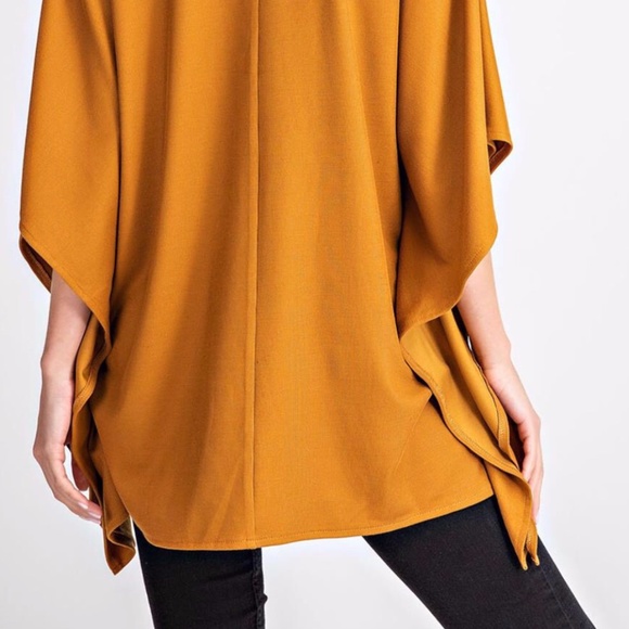 *NEW* MUSTARD V-NECK OVERSIZED KNIT TUNIC WITH DRAPED SLEEVES - Picture 3 of 5